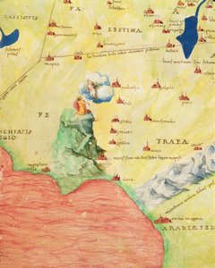 Monte Sinaí y el Mar Rojo, de un Atlas del Mundo en 33 Mapas, Venecia, 1 de septiembre de 1553 (tinta sobre vitela) (detalle)